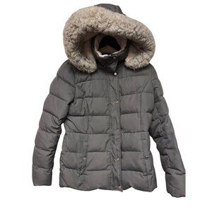 Lauren Ralph Lauren Women's Brown Down Faux Fur Trim Hood Jacket Medium Puffer